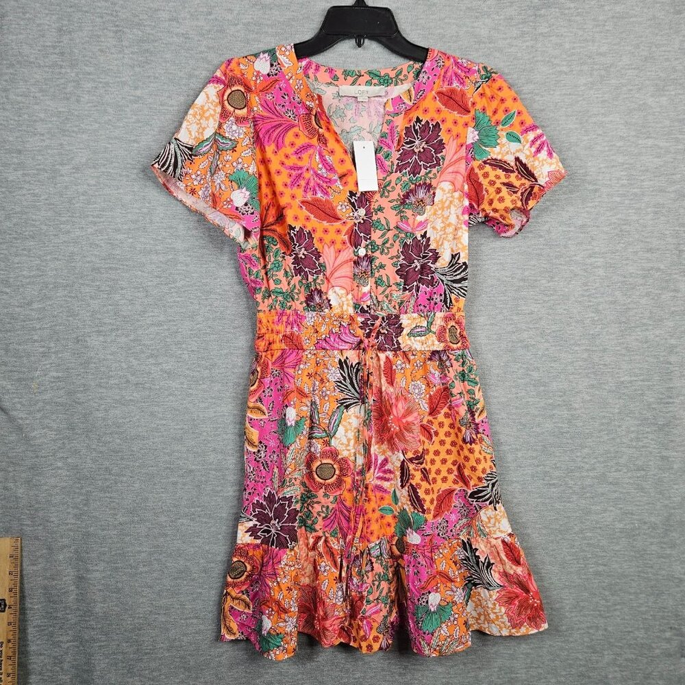 Loft By Ann Taylor Women's Floral Ruffle Hem V-neck Short Dress Size S NEW